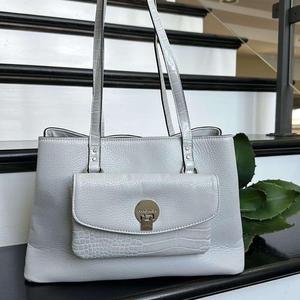 Anne Klein Light Gray Tote with Front Pocket